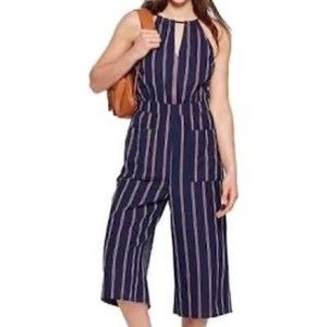 Universal Thread Striped Keyhole Halter Culotte Wide Leg Jumpsuit Size Small